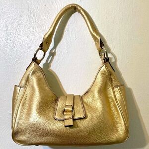 Vintage Talbots- Gold Pebbled leather Metallic Maximalist hobo